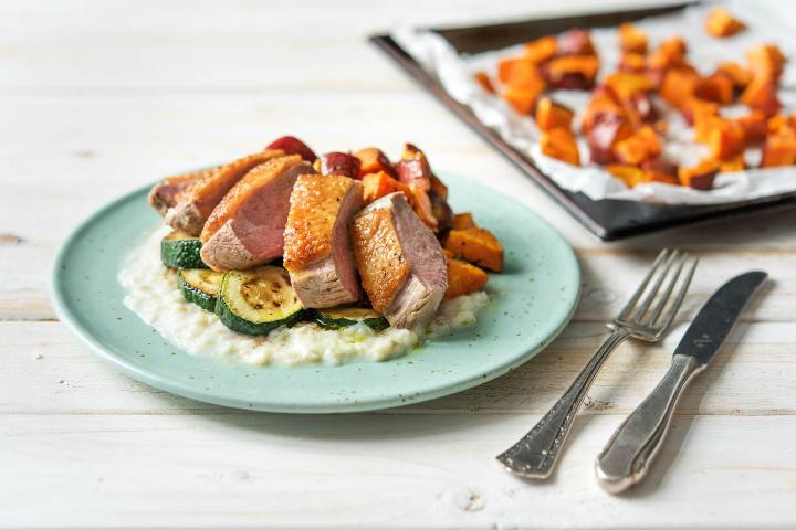 Our Roast Duck with Bread Sauce and Honeyed Courgettes recipe