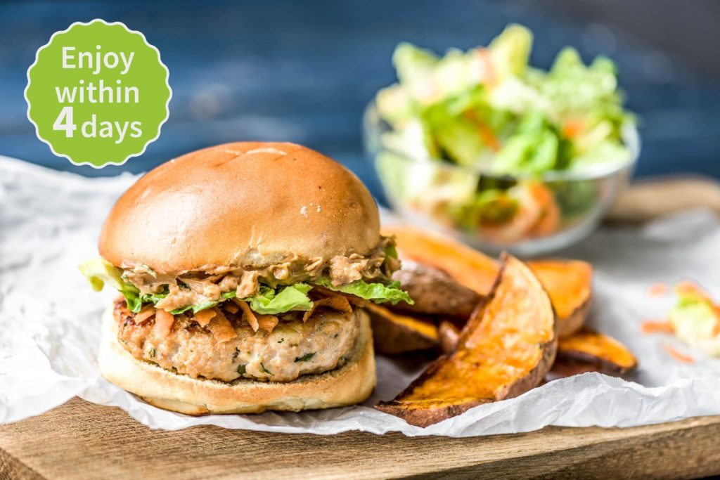 Pork Satay Burgers with Paprika Sweet Potato Wedges