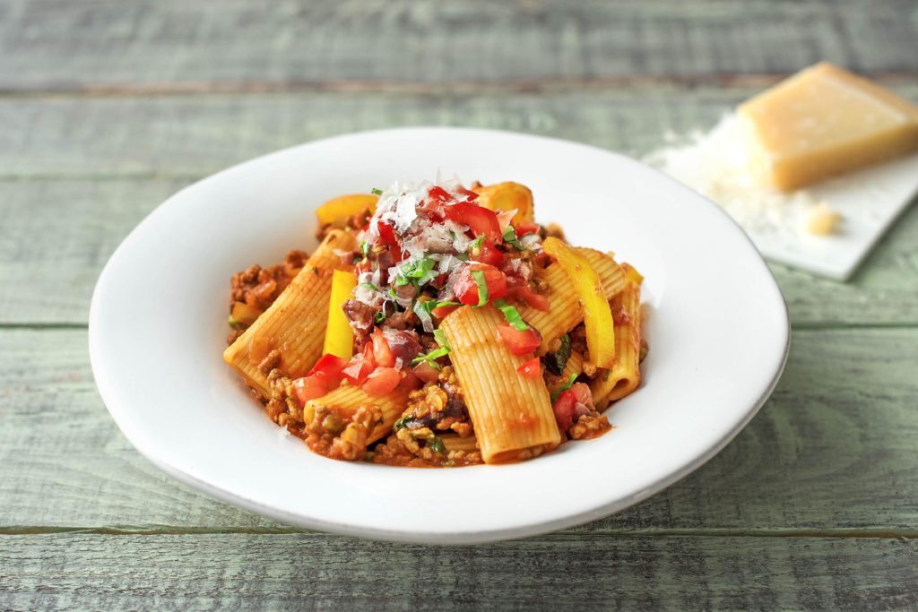 How to cook minced beef: Beef Ragout with Rigatoni, Black Olive and Tomato Salsa