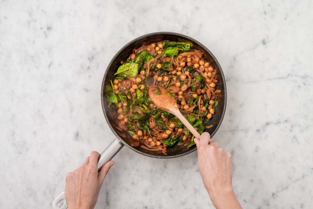 Spinach and Chickpea Moroccan Style Stew with Baharat and Couscous