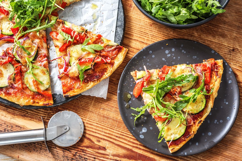 Veggie Pizza with Courgette, Red Pepper and Red Onion