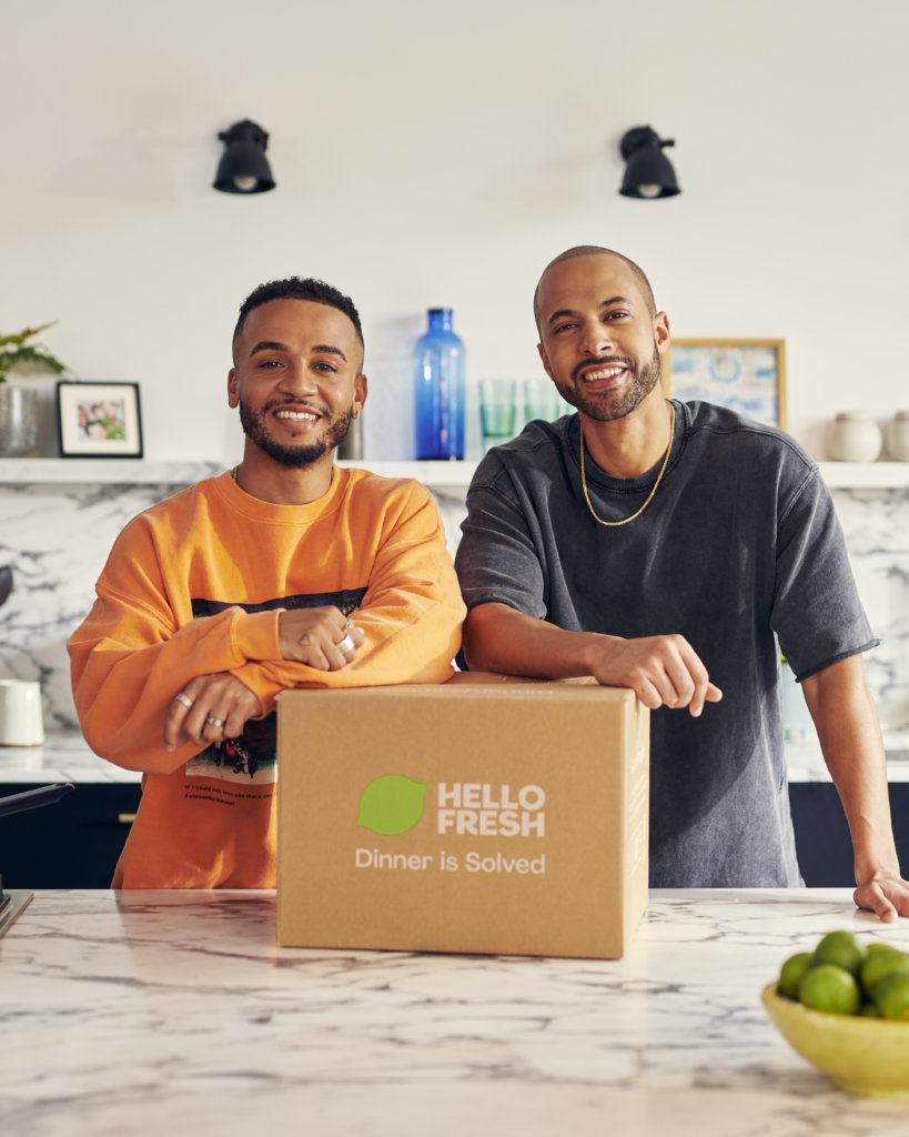 Aston and Marvin photo, with HelloFresh box 