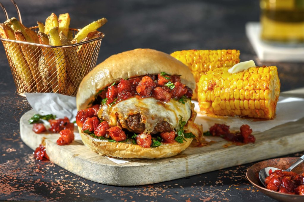 The Gourmet Gaucho - a Chimichurri Cheeseburger, Chorizo Jam, Cheesy Chips and Smoky Corn on the Cob recipe image 