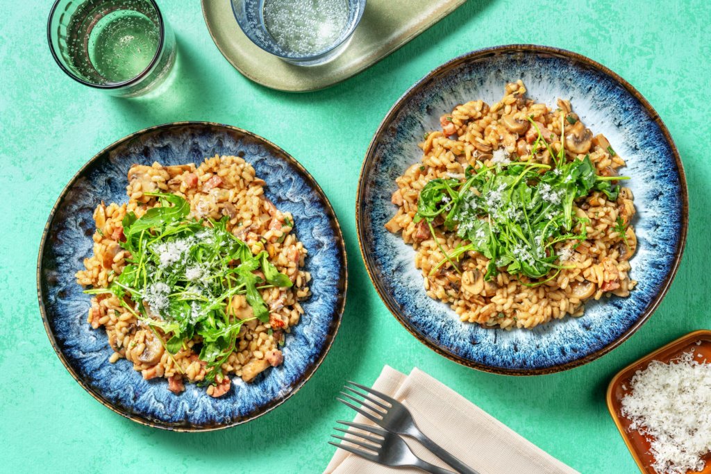 Oven-Baked Bacon & Mushroom Risotto with Rocket Salad and Tarragon 