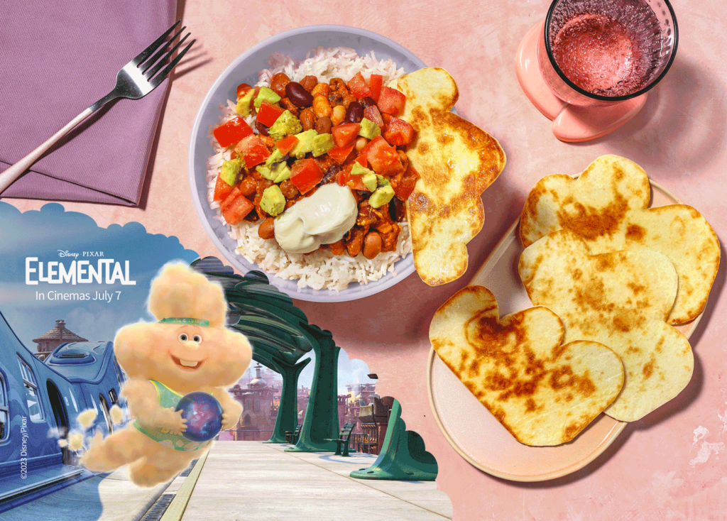 Easy Breezy Burrito Bowl recipe image, with Disney and Pixar's Elemental 